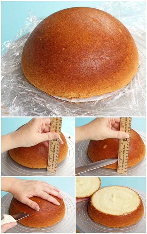 Learn How to Level and Torte a Dome Cake | The Bearfoot Baker Sphere Cake Decorating Ideas, How To Fondant A Round Cake, How To Bake Level Cakes, How To Make A Dome Cake, Dome Cake Ideas, How To Level Cake Layers, Sphere Cake Tutorial, Pokemon Torte, Basketball Cakes