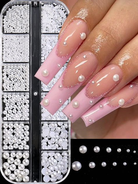 Nails With Pearls On Them, 3 D Nails, Mirror Nails Powder, Pearl Nail Art, French Manicure Designs, Eye Nail Art, 2024 Nails, Mirror Nails, Manicure Diy