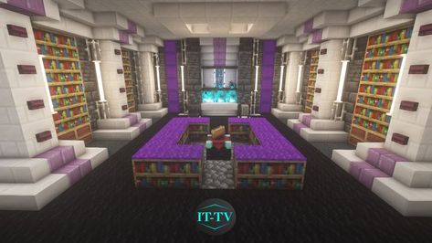 Cool Minecraft Enchantment Rooms, Minecraft Magic Room Ideas, Cool Enchanting Room Minecraft, Minecraft Mob Spawner Room Design, Minecraft Mega Base Interior, Enchanted Room Minecraft, Enchanting Room Minecraft Design, Minecraft Bedroom Designs, Enchantment Room Minecraft