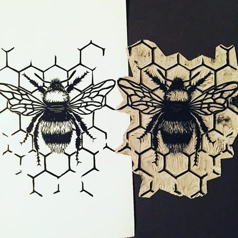 Claire McKay (@clairemckaydesigns) • Instagram photos and videos Bee Linocut, Lino Print Ideas, Lino Ideas, Linocut Ideas, Lino Block, Printmaking Ideas, Linoleum Print, Carved Stamps, Graphisches Design