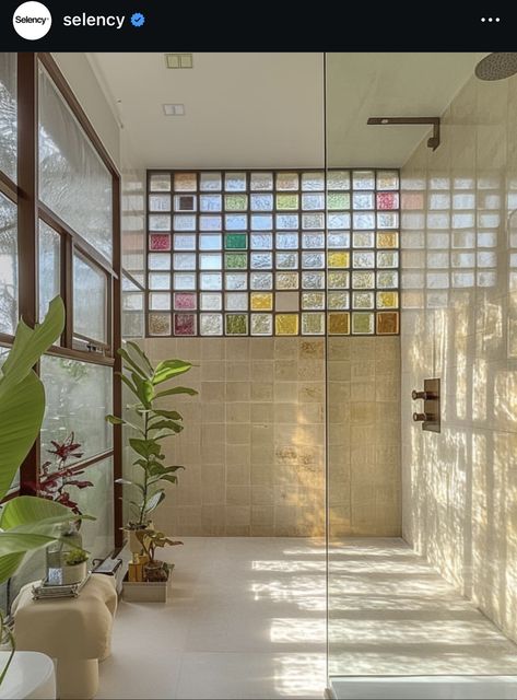 Glass Brick Interior Design, Glass Brick Bathroom Wall, Glass Brick Shower Wall, Glass Bricks In Bathroom, Glass Brick Bathroom, Glass Bricks Ideas, Glass Block Interior, Modern Glass Block, Glass Block Bathroom