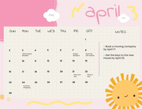 Calendar 2023 April, Calendar 2023 Template, Cute Calendar Template, 2023 Calendar Template, 2023 Template, Pink Calendar, Yearly Calendar Template, April Calendar, Excel Calendar Template