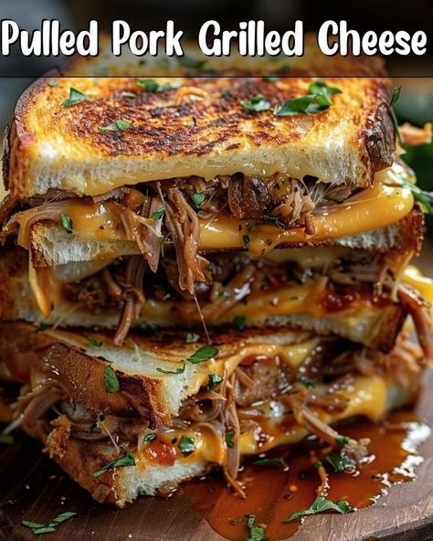 Kylie Recipes | Pulled Pork Grilled Cheese | Facebook Bbq Parfait Pulled Pork, Pulled Pork Meals, Baseball Meals, Recipes Pulled Pork, Pulled Pork Grilled Cheese, Pork Grilled Cheese, Selling Plates, Pork Chop Sandwich, Leftover Pulled Pork Recipes