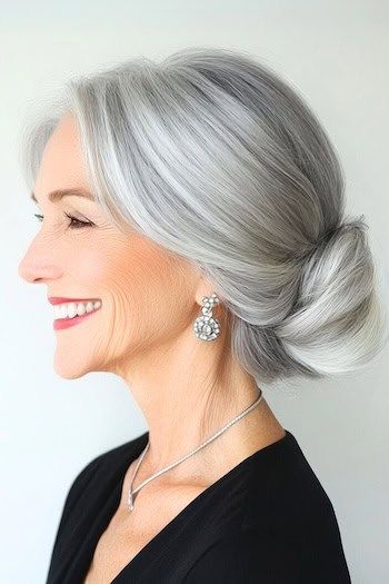 Gray Hairstyles For Women, Silvery Blonde, Chignon Updo, Gray Hairstyles, Grey Hair Over 50, Gorgeous Gray Hair, Grey Hair Inspiration, Beautiful Gray Hair, Special Occasion Hairstyles