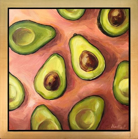 Avocado Painting, Square Painting, Soyut Sanat Tabloları, Food Painting, Still Life Oil Painting, Fruit Painting, Small Canvas Art, Fruit Art, Painting Art Projects