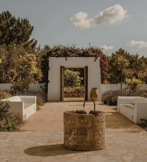 Ibiza Interiors, Sculpture Fountain, Restaurant Plan, Mediterranean Interior, California Garden, Stone Fountains, Mediterranean Design, Hospitality Projects, Mediterranean Garden