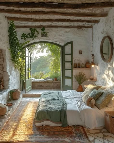 tuscany bedroom interior #interior #instagram #inspiration #italy #italian #design #decor #aesthetic #white #room #bed #sunset Italy House, Interior Design Per La Casa, Dream Life House, Mediterranean Home, Dream House Rooms, Stone Walls, Design Del Prodotto, Dream House Interior, Dream Rooms