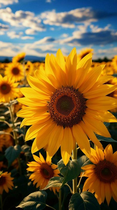 Brilliant yellow sunflowers sway in a sunny meadow. Vertical Mobile Wallpaper AI Generated Sunflower Hd Wallpaper, Sunflower Phone Wallpaper, Yellow Wallpaper Iphone, Yellow Flowers Wallpaper, Sunflowers Aesthetic, Sunflower Photos, Wallpaper Sunflower, Solar System Wallpaper, Poppy Field Painting