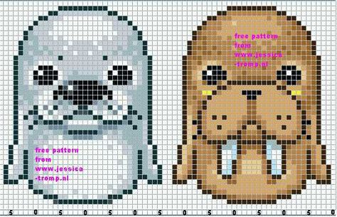 Seal walrus Free Cross Stitch Designs, Cross Stitch Sea, Animals Cross Stitch, Perler Ideas, Hama Beads Patterns, Pixel Pattern, Crochet Tapestry, Cross Stitch Animals, Perler Beads Designs