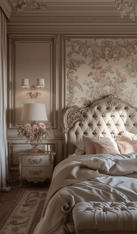 Vintage Feminine Bedroom, Modern Victorian Bedroom, Hiasan Bilik Tidur, Victorian Bedroom, Casa Vintage, Classic Bedroom, Modern Victorian, Master Bedrooms Decor, Dream House Interior