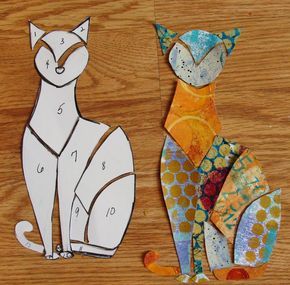 Cat pattern More Art Altéré, Appliqué Quilts, Cat Quilt, Pola Sulam, Applique Patterns, Art Textile, Painted Paper, Applique Quilts, Cat Pattern