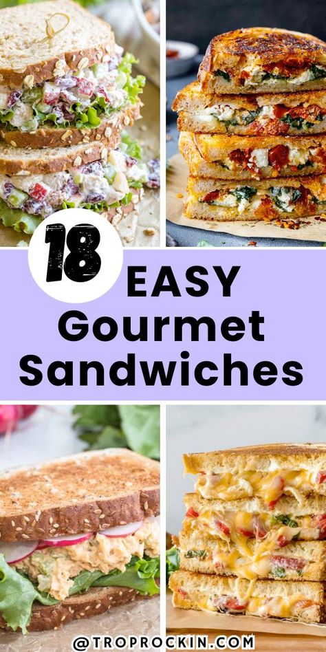 Need new sandwich recipes to make lunch or dinner a little more exciting? These sandwiches are quick and easy, yet still taste gourmet. Both hot and cold sandwiches, so there's something for everyone. Best Gourmet Sandwich Recipes, Fancy Sandwiches Ideas Lunches, Gourmet Sandwiches For Dinner, Easy Gourmet Sandwiches, At Home Sandwiches, Fancy Sandwich Recipes, Easy Lunch Sandwich Recipes, Specialty Sandwich Recipes, Gourmet Cold Sandwiches