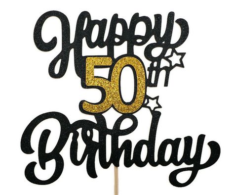 50th Birthday Black and Golden Cake Topper Golden Theme Cake, Happy 50th Birthday Cake Topper, Happy 50th Birthday Cake, 70th Birthday Parties Decorations, 50th Birthday Cake Toppers, Birthday Room, 70th Birthday Party, Happy Birthday Black, Golden Cake