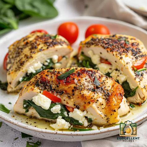 Spinach and Feta Stuffed Chicken Breast Spinach Feta Stuffed Chicken Breast, Spinach And Feta Chicken, Spinach And Feta Stuffed Chicken, Spinach Feta Chicken, Dinner Spinach, Feta Stuffed Chicken, Feta Stuffed Chicken Breast, Sundried Tomato Chicken, Nutritious Dinner