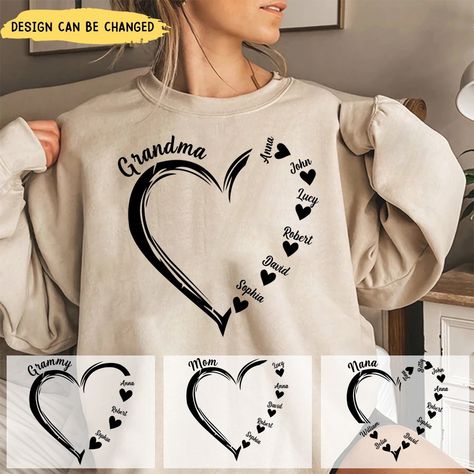 Barods Grandmas Mothers Day Gifts, Mother Shirts, Heart Sweatshirt, Personalized Grandma, Grandma Shirts, Mom And Grandma, Winter Hoodies, Mom Sweatshirt, Fitted Sweater