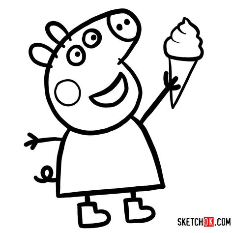 How to draw Peppa Pig with an icecream - Step by step drawing tutorials Peppa Pig, I Hope