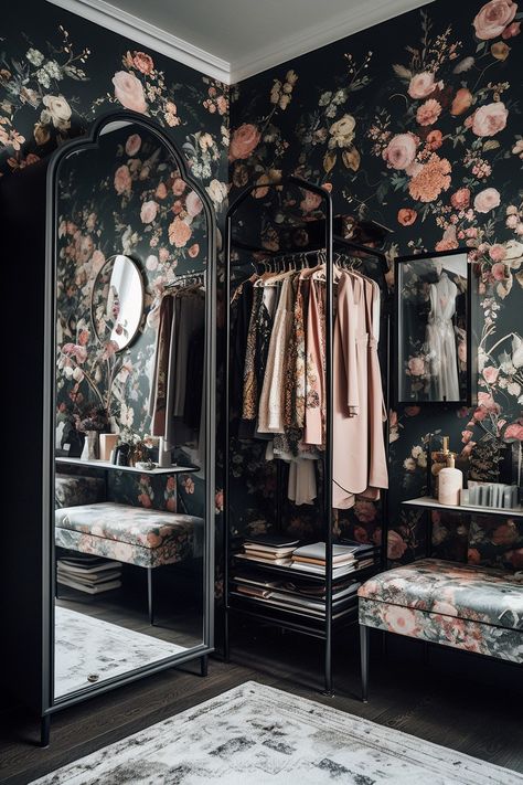 Moody Dressing Room Ideas, Moody Dressing Room, Black Dressing Room, Dressing Room Vintage, Gothic Closet, Dressing Room Closet, Interior Design Concepts, Room Closet, Modern Room