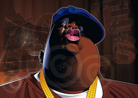 Biggie Smalls(The Notorious B.I.G.), American rapper illustrated by Russ Cook Biggie Smalls Cartoon, Old Western Towns, Big Pun, King Of New York, Artistic Drawings, Ren And Stimpy, Fat Joe, Famous Musicians, Celebrity Caricatures