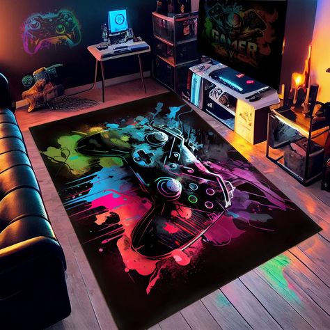 Gaming Bedroom, Daycare Decor, Bilik Mandi, Controller Design, Printed Carpet, Gamer Room, Plush Rug, Game Room Design, Living Room Flooring