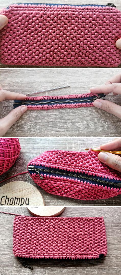 Crochet Clutch Purse Pattern Free, Crochet Zipper Purse, Crochet Zipper Purse Pattern Free, Crochet With Zipper Free Pattern, Crochet Zipper Pouch Pattern Free, Free Crochet Clutch Purse Patterns, Crochet Pouches Free Pattern, Crochet Stitches For Bags, Crochet Purse With Zipper