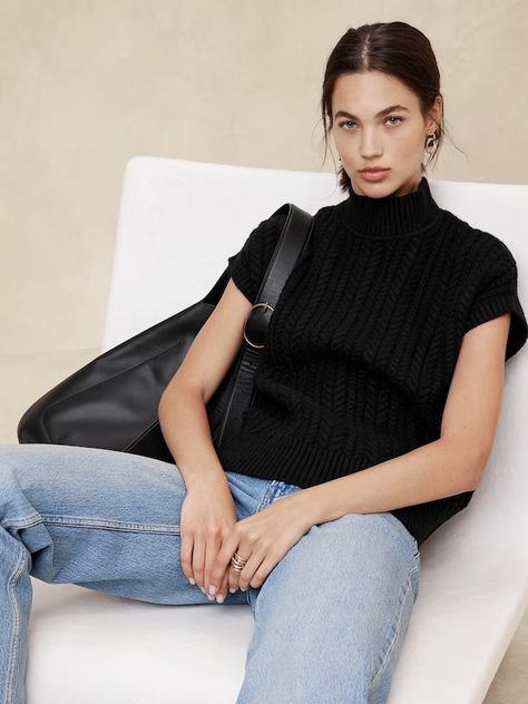 Shop All Women's Clothing | Banana Republic Factory Arm Cuffs, Arm Cuff, Banana Republic Factory, Black Sweater, Mock Neck Sweater, Sweater Vest, Modern Woman, Timeless Pieces, Cable Knit