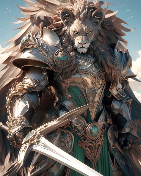 Lion Warrior Fantasy Art, Lion Armor, Guardian Knight, Superhero Art Projects, Drawing Anime Bodies, Lion King Pictures, Art Test, Middle Earth Art, Dungeons And Dragons Classes