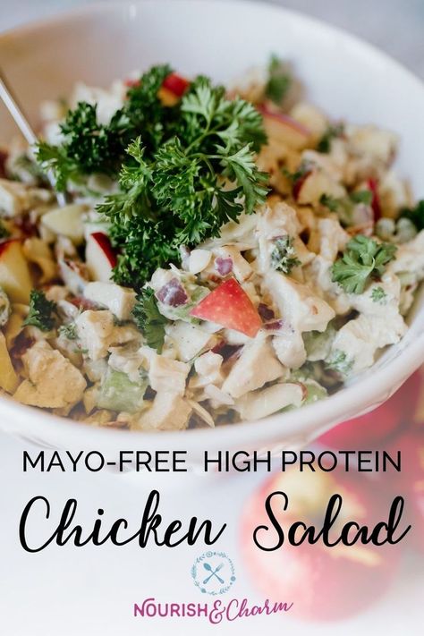 low carb chicken salad, healthy chicken salad recipe, no mayonnaise chicken salad Chicken Salad Without Mayonnaise, Chicken Salad Recipe Without Mayonnaise, Mayo Free Chicken Salad, Protein Chicken Salad, Chicken Salad Without Mayo, Chicken Salad No Mayo, High Protein Chicken Salad, Cold Chicken Salads, Mayonnaise Chicken