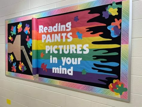 Color Display Classroom, Display Cases Ideas For School, Read The Rainbow Bulletin Board, Reading Is Magical Bulletin Board, Rainbow Book Display, Summer Reading 2025, Srp 2025 Color Our World, Color Our World Summer Reading, February Library Bulletin Board Ideas