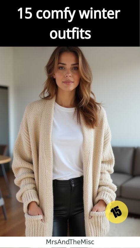 comfy winter outfits Long Hooded Cardigan Outfit, Chunky Knit Cardigan Outfit, Chunky Cardigan Outfit, Cashmere Lounge Set, Comfy Winter Outfits, Church Outfit Winter, Knit Cardigan Outfit, Spring Maternity Outfits, Cool Looks