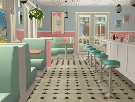 Sweet Shop Interior, Diner Aesthetic, Bakery Design Interior, Bangunan Minecraft, Coffee Shop Interior Design, Retro Cafe, Cafe Shop Design, Retro Diner, Coffee Shops Interior