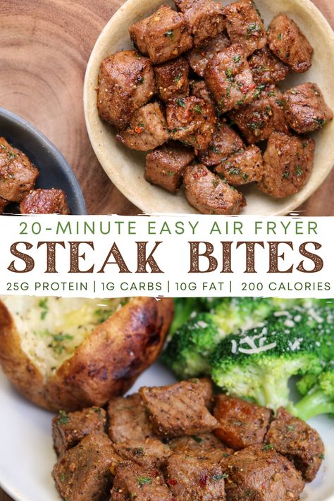 Air Fryer Chislic, Easy Dinner Recipes Air Fryer, Air Fryer Steak Recipes, Air Fryer Lunch, Dinner Air Fryer, Dinner Ideas Air Fryer, Easy Air Fryer Meals, Air Fryer Steak Bites, Air Fryer Dinner