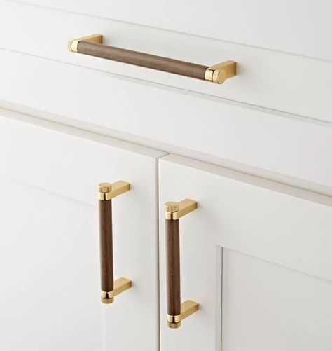 Kitchen Hardware Trends 2023 - Gold, Brass, Nickel, oh my! - Kaitlin Madden Home Blogger Mcm Kitchen Hardware, Hardware Trends 2023, Kitchens With Gold Hardware, Kitchen Gold Hardware, Kitchen Cabinet Handles Gold, Hardware Kitchen Cabinets, Kitchen Hardware Trends, Biggest Kitchen, Rejuvenation Hardware