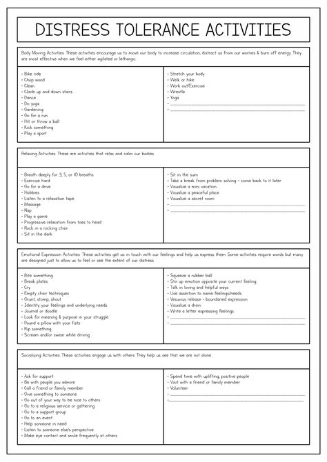 Attachment Therapy Activities For Adults, Addictive Behavior Worksheets, Window Of Tolerance Worksheet, Distress Tolerance Activities For Kids, Oppositional Defiant Disorder Worksheets, Distress Intolerance Dbt, Distress Tolerance Activities, Dbt Skills Worksheets, Distorted Thinking