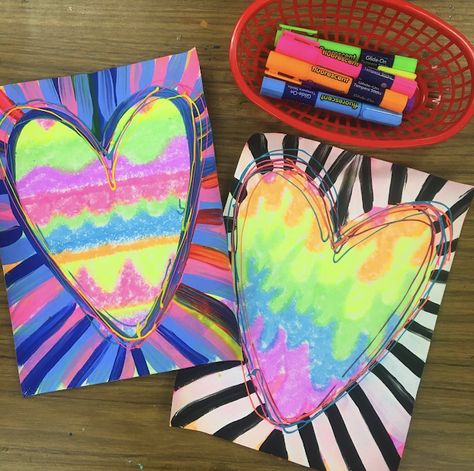 Valentines Art Lessons, Valentines Art For Kids, Jen Stark, Heart Art Projects, Valentines Day Art, Valentine Art Projects, Cassie Stephens, Elementary Art Teacher, Elementary Art Lessons