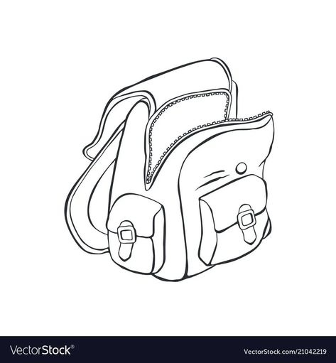 Creepy Backpack Drawing, School Bag Sketch, Backpack Sketch Drawing, Open Backpack Reference, Open Backpack Drawing, Inktober 2024 Backpack, Backpack Art Drawing, How To Draw A Backpack, Cartoon Backpack Drawing