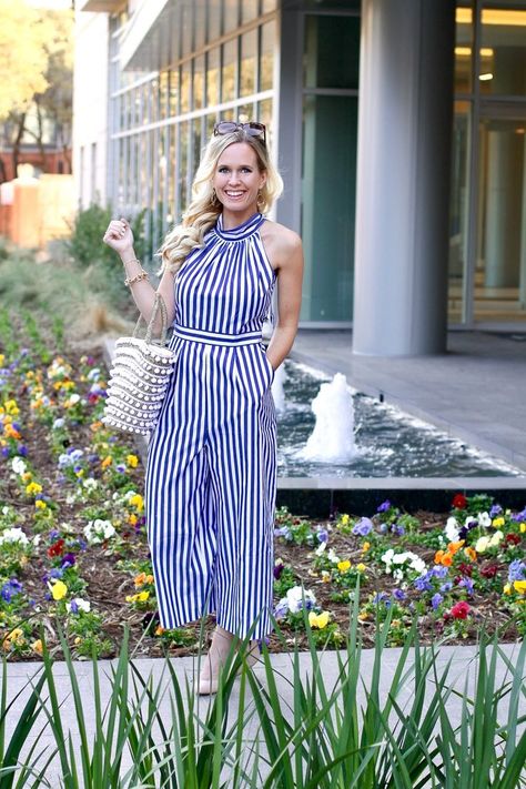 5 Reasons Why You Need a Jumpsuit This Season! | Spring and summer outfit ideas | Bring out your inner confident diva | Blue and white striped jumpsuit with bow tie Jumpsuit Styling, Sustainable Outfits, Seasonal Outfits, Southern Fashion, Summer Outfit Ideas, Spring Fashion Outfits, Blogger Fashion, Striped Jumpsuit, Casual Clothing