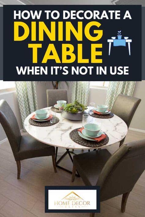 How To Decorate A Dining Table [When It’s Not In Use]. Article by HomeDecorBliss.com #HomeDecorBliss #HDB #home #decor Style A Round Dining Table, How To Decorate A Round Dining Table, How To Decorate Dining Table, Round Kitchen Table Decor, Brown Dining Room Table, Small Round Kitchen Table, Marble Dinning Table, Rectangle Kitchen Table, Brown Dining Table