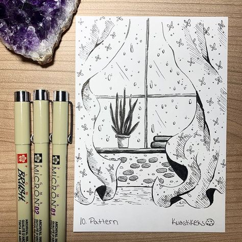 Jasmin on Instagram: “10. Day of Inktober ✨-Pattern- Curtains on a rainy day - - - - -…” Sketch Rainy Days, Drawing Ideas For Rainy Days, Rainy Day Doodle Art, Drawing Of Rainy Day, Rainy Day Sketch Drawing, Rainy Drawing Aesthetic, Rain Drawing Sketches Rainy Days, Rainy Day Drawing Ideas, Rainy Days Drawing