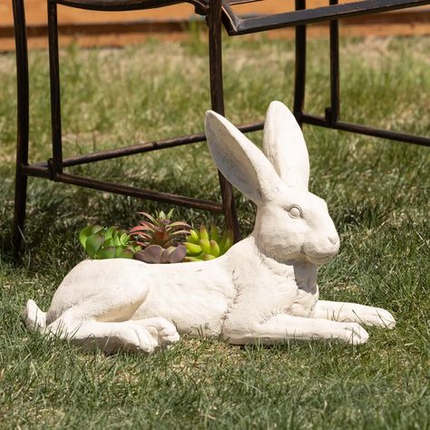 Rabbit Figurine, Rabbit Planter, Bunny Planter Bunny Nursery Theme, Shabby Mirror, Honey Bee Home, Bunny Planter, Candle Sculpture, Gray Rabbit, Enchanted Cottage, Bunny Statue, Figurine Display