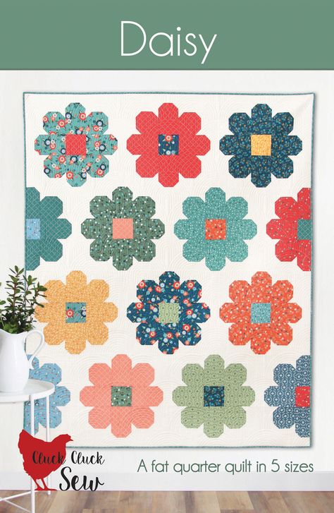 Daisy Quilt Pattern, Daisy Quilt, Cluck Cluck Sew, Fat Quarter Quilt, Quilt Sewing Patterns, Flower Quilts, Flower Quilt, King Size Quilt, Blanket Knitting