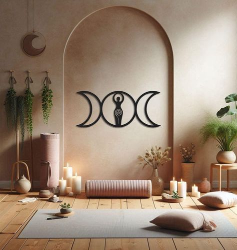 Triple Moon Goddess Metal Wall Art, Divine Feminine Energy Decor, Lunar Phase Wall Hanging, Spiritual Wall Sculpture, Bohemian Wall Art Goddess Living Room, Zen Room Decor, Meditation Studio, Spiritual Home Decor, Triple Moon Goddess, Zen Room, Bohemian Wall Art, Bohemian Wall Decor, Divine Design