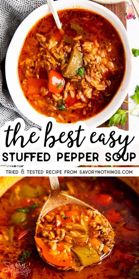 Stuffed Pepper Soup Stovetop, Green Pepper Soup Recipe, Peppers Ground Beef, Stuffed Bell Peppers Ground Beef, Green Pepper Soup, Pepper Soup Recipe, Bell Pepper Soup, Slow Cooker Stuffed Peppers, Easy Stuffed Peppers