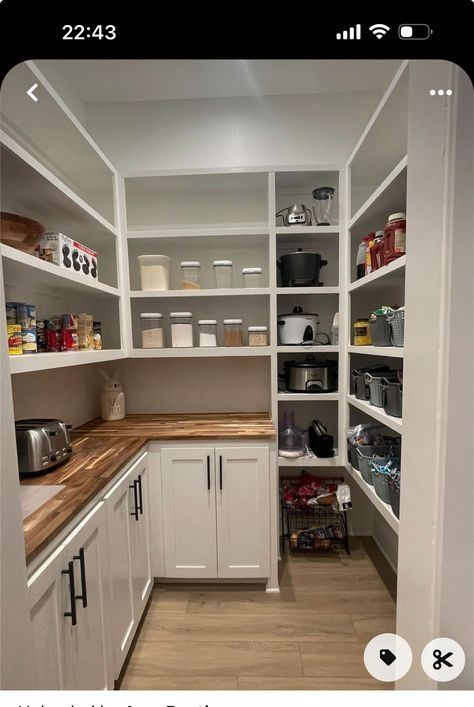 Pantry With Plug Ins, Pantry Mudroom Combo Layout, 4x5 Pantry, Mudroom Butlers Pantry Combo, Simple Walk In Pantry, Pantry Walk In Ideas, Walk In Pantry With Sink, Walk In Pantry With Window, Walk In Pantry With Fridge