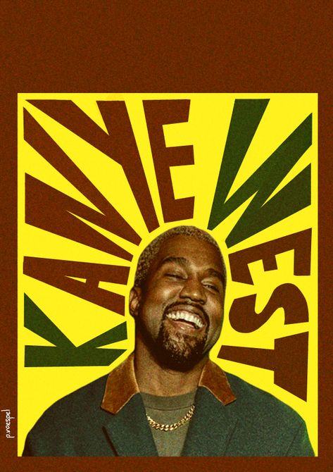 Kanye West 70s Artwork Kanye Graphic Design, 70s Graphic Design Inspiration, Kanye West Poster Vintage, Kanye West Design, Kanye West Painting, Kanye West Art, 70s Artwork, Kanye West Poster, College Dorm Posters