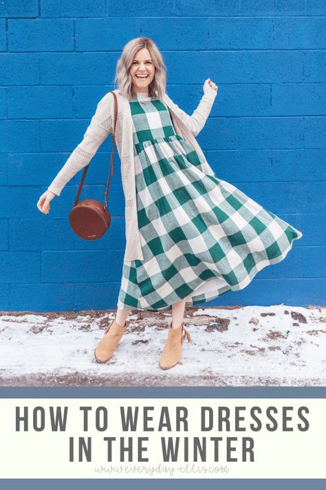 Dresses During Winter, Wear Dresses Everyday, Wear Dress In Winter, Dresses In Cold Weather, Winter Skirt Outfit Modest, Nap Dress Winter, How To Wear Dresses Everyday, Winter House Dress, Styling A Dress In Winter