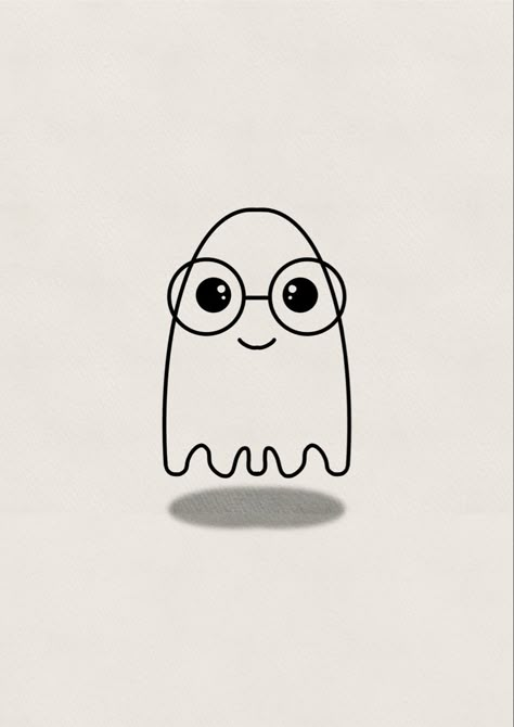 Basic Ghost Drawing, Ghost With Glasses Drawing, Ghost With Glasses Tattoo, Cute Simple Ghost Drawing, Funny Ghost Drawing, Mini Ghost Drawing, Ghost Aesthetic Drawing, Simple Ghost Doodle, Ghost Art Drawing