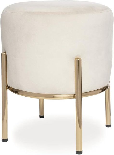 Amazon.com: Milliard Upholstered Round Ottoman, Velvet Cushion with Gold Metal Legs, Use as a Vanity Chair Stool or Footrest - 14x17 inches (Ivory) : Home & Kitchen Vanity Chair Stool, Boho Ottomans, Chair Stool, Velvet Ottoman, Vanity Chair, Round Cushion, Round Ottoman, Ottoman Footstool, Vanity Stool