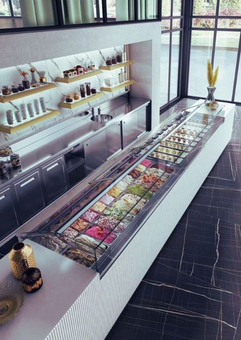 Ice Cream Display, Bakery Shop Interior, Cafe Ice Cream, Ice Cream Business, Bakery Interior, Bakery Design Interior, Gelato Ice Cream, Waffle Bar, Gelato Shop