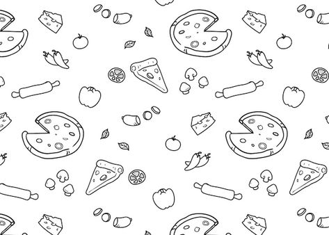 Pizza pattern | Premium Vector #Freepik #vector #pizza-wallpaper #fast-food-pattern #italian-pattern #pizza-doodle Pizza Doodle, Pizza Background, Pizza Wallpaper, Pizza Sign, Pizza Pattern, Pizza Chef, Pizza Logo, Pizza Ingredients, Food Patterns