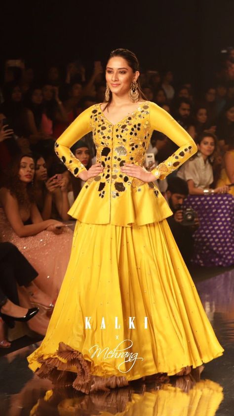 Tulip Mirror, Sunset Yellow, Designer Anarkali Dresses, Indian Outfits Lehenga, Indian Fashion Trends, Velvet Dress Designs, Lehnga Dress, Lehenga Blouse Designs, Pakistani Wedding Outfits